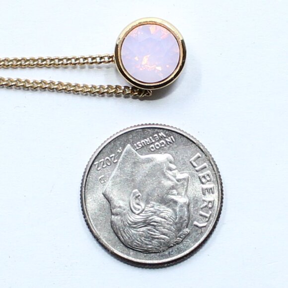 Gold Tone H2Z 16" Adjustable Necklace With Round Iridescent Pinkish Stone - Picture 9 of 13